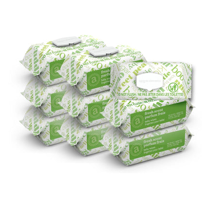 Amazon Elements Baby Wipes, Fresh Scent, Flip-Top Packs, Alcohol-Free, With Cucumber and Aloe, 810 Count, 9 Packs of 90