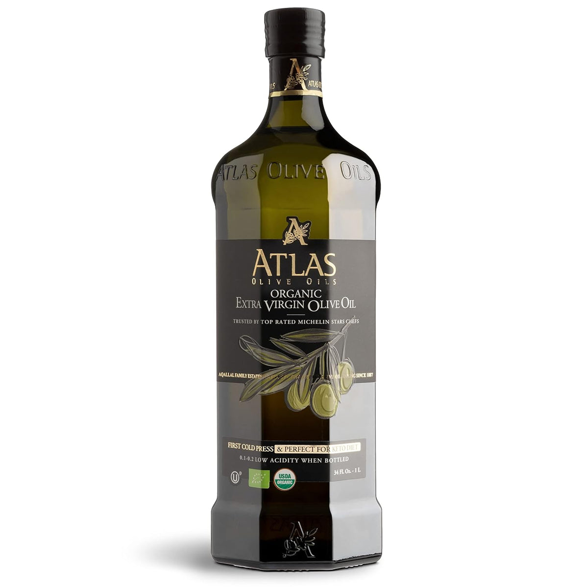 Atlas 1 LT Cold Press Extra Virgin Olive Oil with Polyphenol Rich from Morocco | Newly Harvested Unprocessed from One Single Family Farm | Moroccan Organic EVOO Trusted by Award-Winning Chefs