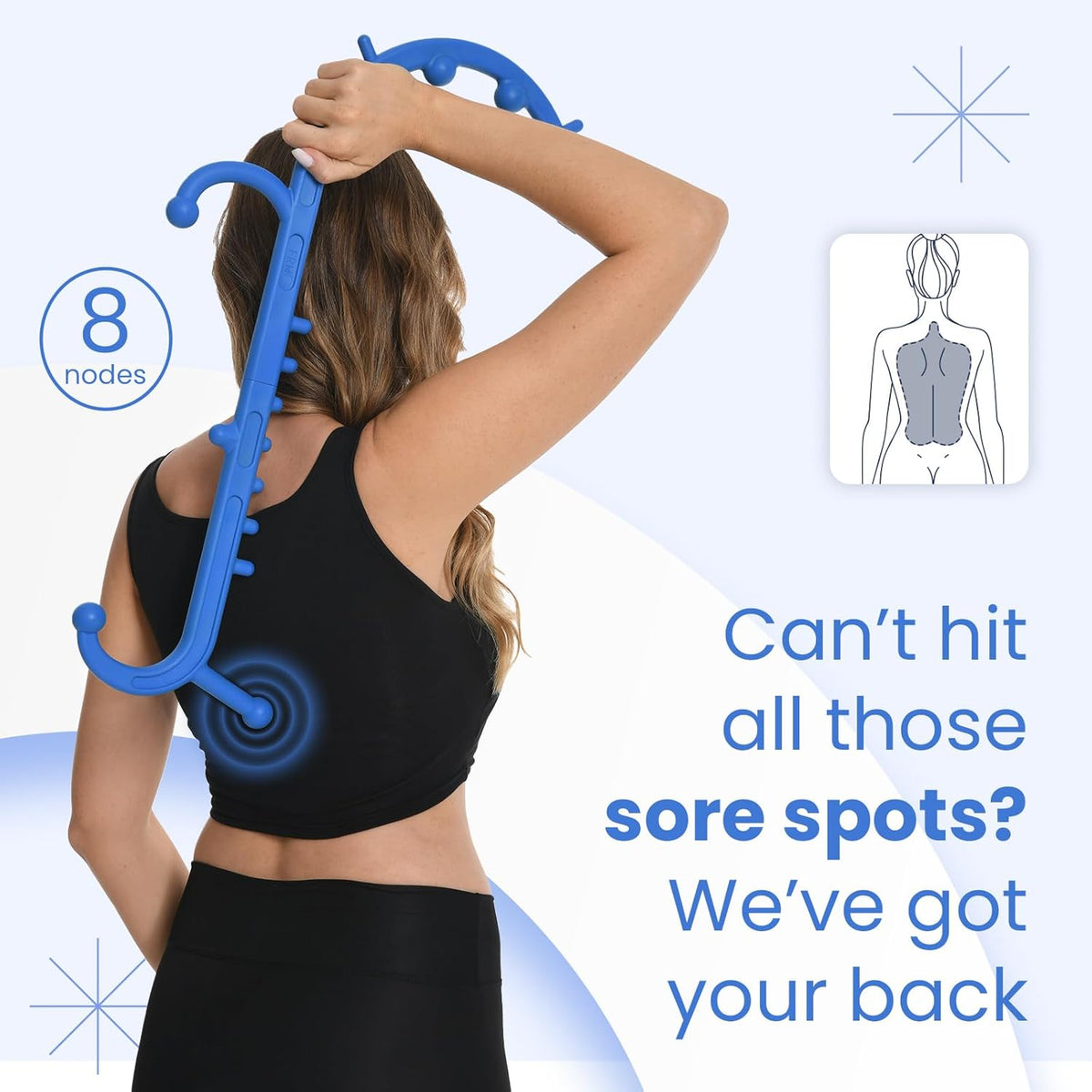 Deep Tissue Back & Neck Massager - Back Massager Stick for Pain Relief, Muscle Knot Remover, Trigger Point Massage Tool for Full Body, Shoulders, Legs - Pressure Point Massage Tool (Blue)