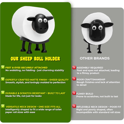 VELENTI Sheep Toilet Roll Holder, Free Standing Bathroom Set, 3D Printed, Funny Hilarious Black Sheep Loo Roll Holder, Tissue Paper Storage, Cute Bathroom Decor, X3, Set of 3