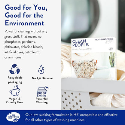 The Clean People Laundry Detergent Sheets - Laundry Soap - Ultra Concentrated, Recyclable Packaging, Stain Fighting - Fresh Scent, 32 Pack