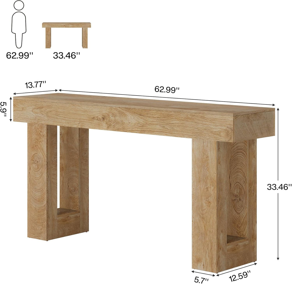 Tribesigns 63-Inch Long Console Table, Wooden Rectangular Sofa Table Behind The Couch, Farmhouse Entryway Table for Entrance, Hallway, Living Room (Natural)