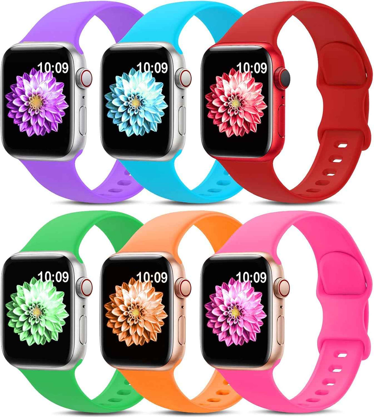 6 Pack Sport Bands Compatible with Apple Watch Band 38mm 40mm 41mm 42mm 44mm 45mm 49mm 46mm,Silicone Waterproof Strap for iWatch Apple Watch Series 11 10 9 Ultra 8 7 6 5 4 3 2 1 SE Women Men