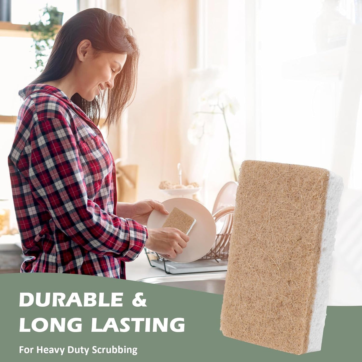 Plant-Based Kitchen Sponges - FSC Certified and PETA Approved, Natural, Eco-Friendly, Biodegradable Sisal Hemp Sponges for Dishes, Cleaning Sponge for Kitchen, Bathroom, Household - 12 Count