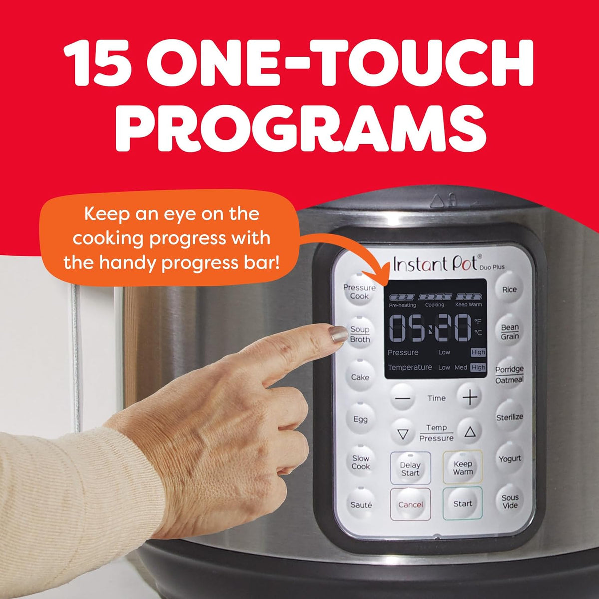 Instant Pot Duo Plus 9-in-1 Multicooker, Pressure Cooker, Slow Cook, Rice Maker, Steamer, Sauté, Yogurt, Warmer & Sterilizer, Includes App With Over 800 Recipes, Stainless Steel, 6 Quarts