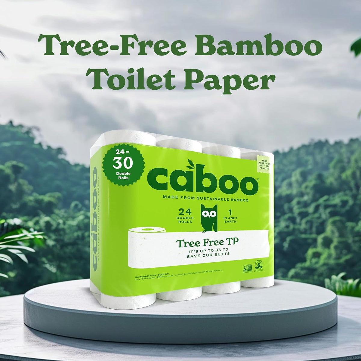 Caboo Tree Free Toilet Paper, Septic Safe Toilet Tissue, Non Toxic, Chemical Free, Non Toxic, 2 Ply Bathroom Toilet Paper | Pack of 24 Double Rolls, 300 Sheets Per Roll