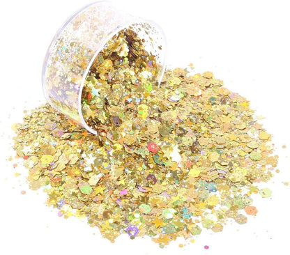 Holographic Chunky Glitter, Set of 12, Licool Craft Glitter for Resin Art Crafts, Cosmetic Glitter for Nail Body Face Eye, Epoxy Resin Sequin Flake Sparkle for Slime Tumbler Jewelry Making