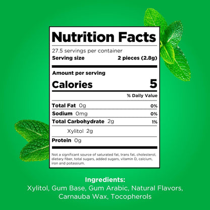 PLR Gum | Aspartame Free Chewing Gum | 100% Xylitol | Natural Spearmint Flavored Gum, 55 Pieces (Pack of 1)