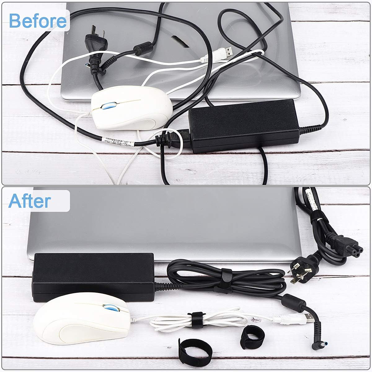 60 PCS 6 Inches Reusable Cable Ties, Adjustable Cord Straps Wire Organizer Cord Wrap and Hook Loop Cable Management