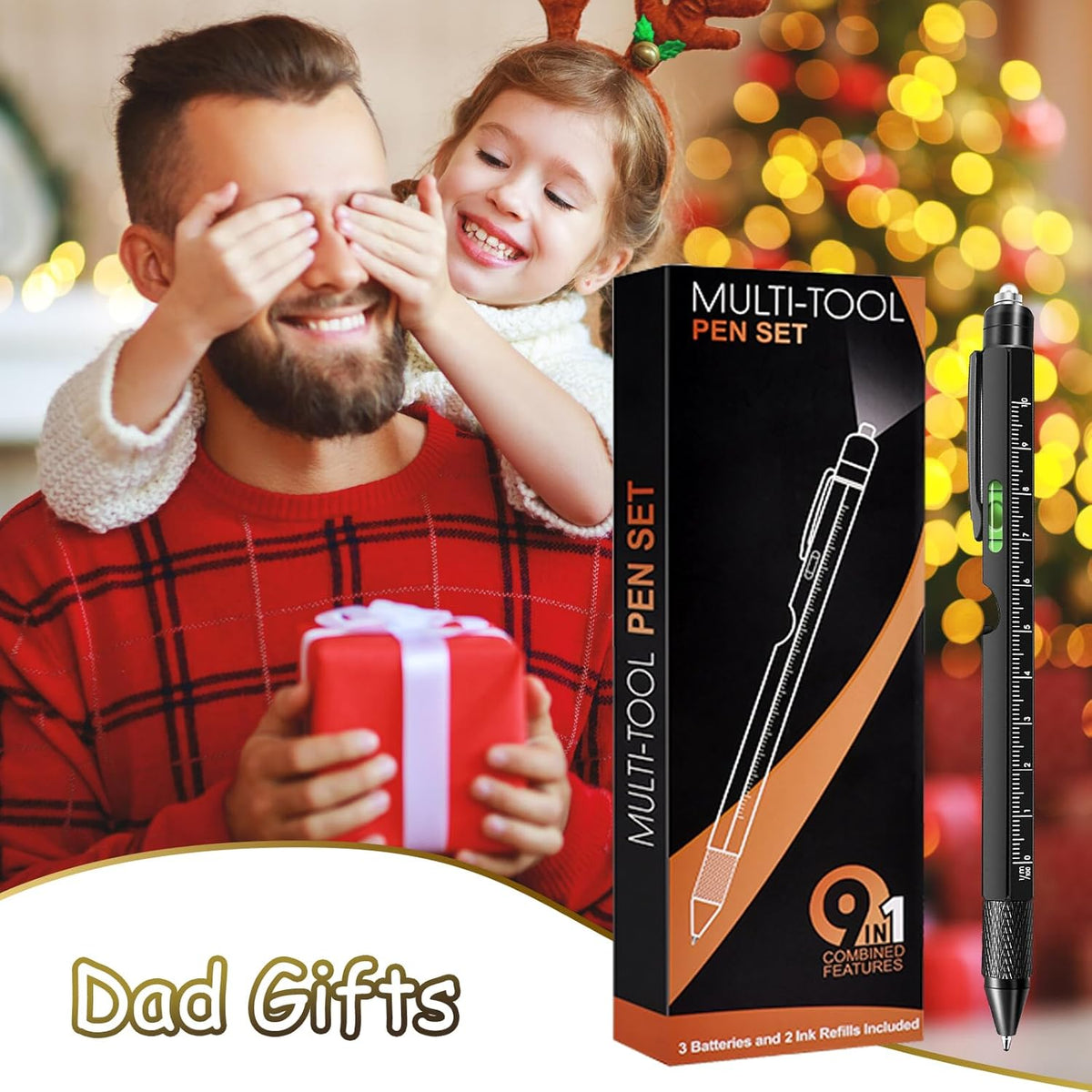 Gifts for Men, Mens Valentines Day Gifts for Him Husband, 9 in 1 Multitool Pen, Cool Tools Gadgets Birthday Stocking Stuffers for Men, Fathers Day Dad Presents from Daughter Son