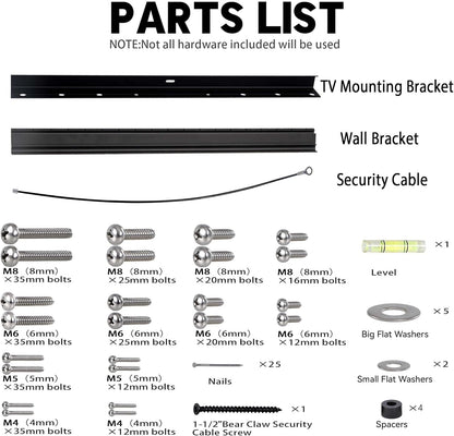 No Stud TV Wall Mount, Drywall Studless TV Hanger No Damage, No Drill, Non Screws, Dry Wall Flat Screen TVs Easy Install Bar Bracket fits VESA 12-55 inch TVs up to 99 lbs, Include Hardware Levels