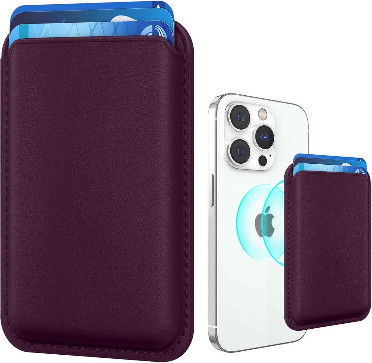Stronger Magnetic RFID Leather Mag-Safe Card Holder for iPhone 16 Series, Mag-Safe Accessories Stick on Series of iPhone 17/16/15/14/13/12 and Pro/Promax, Black