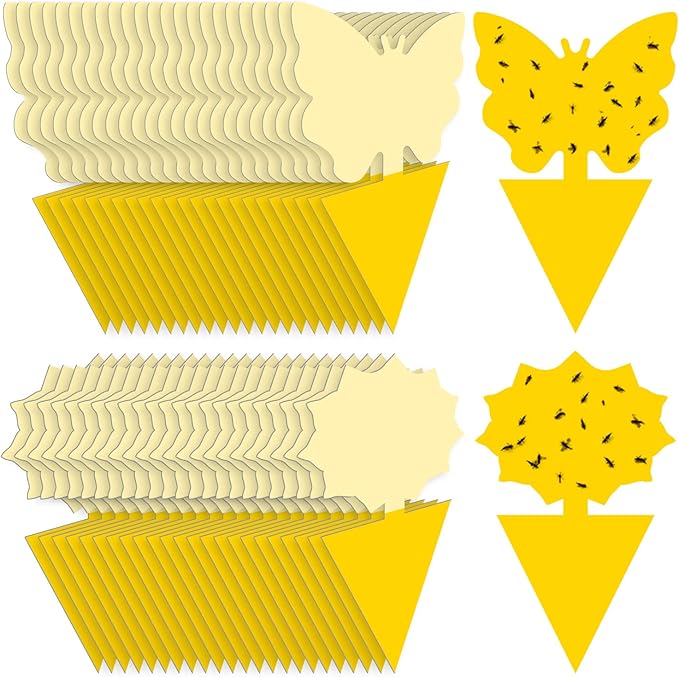 Landisun Fruit Fly Traps 48PCS Fungus Gnat-Traps for Indoor-Outdoor Yellow Fruit-Fly Sticky-Trap Plants Flying Bug Insects Traps - Cart Shape