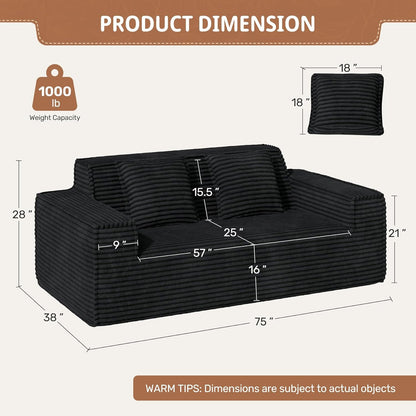 75'' Cloud Loveseat Sofa, No Assembly Required Comfy Deep Seat Couches 1 pcs for Living Room, Bedroom, Apartment