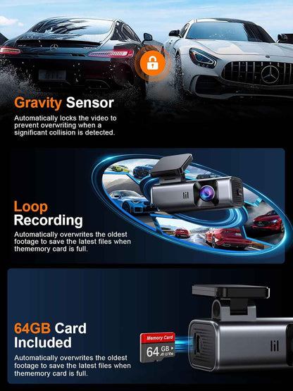 4K Dash Cam Front, Built-in 5G WiFi, 64GB Card Included, Dash Camera for Cars, Mini Dashcam with Super Night Vision, Loop Recording, G-Sensor, 24 Hours Parking Monitor, Support 256GB Max