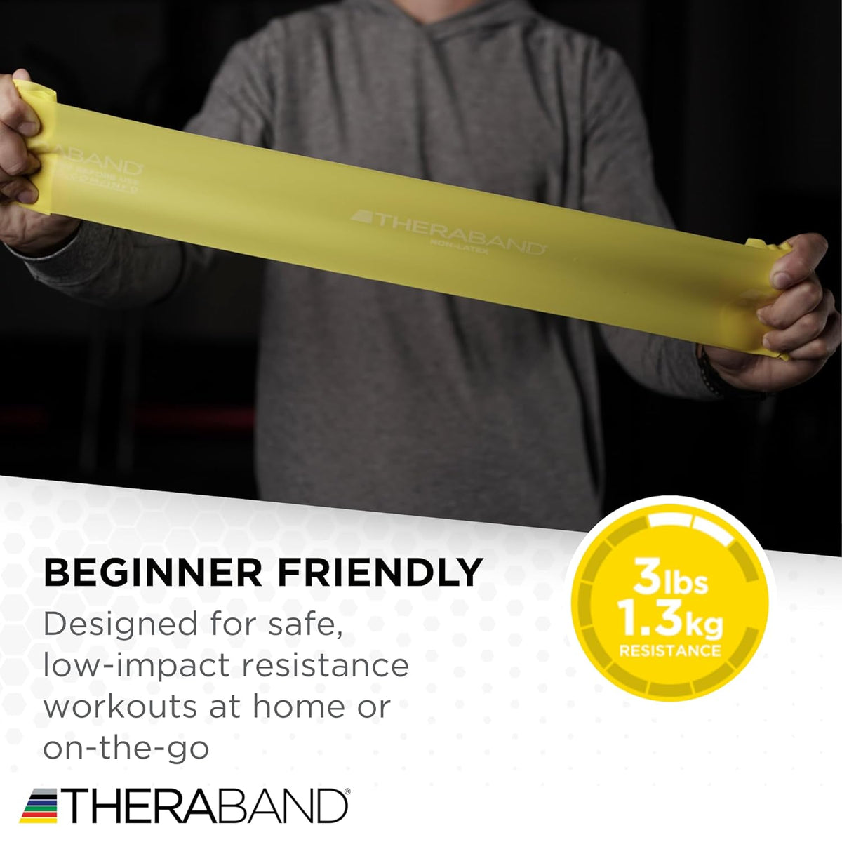 THERABAND Resistance Bands Set, Beginner Kit, Yellow, Red, Green, Non-Latex Elastic Bands for Exercise & Physical Therapy, Strength Training Bands for Upper & Lower Body Fitness