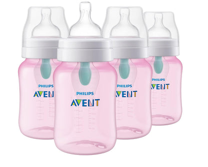 Philips Avent 9oz Anti-Colic Baby Bottle with AirFree Vent, 4pk, Clear, Flow 2 Nipples, 1m+