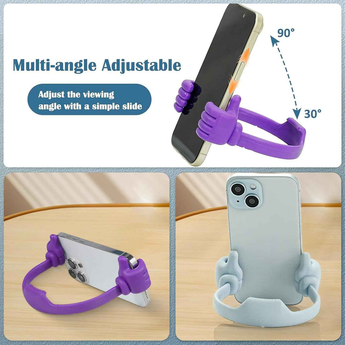 HONSKY Thumbs-Up Phone Stand for Tablets, E-Readers and Smart Phones – Green/Purple – 2 Count