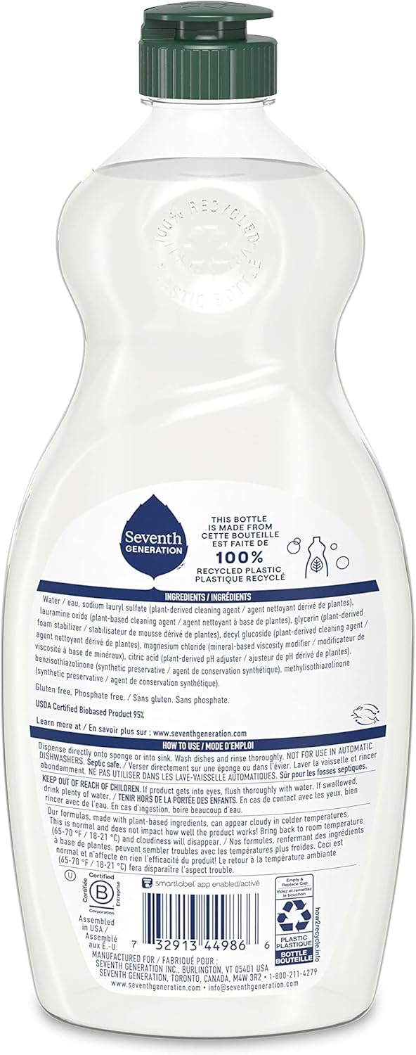 Seventh Generation Dish Liquid Soap Free & Clear liquid soap Dishwashing Soap Dish Soap for sensitive skin 19 oz
