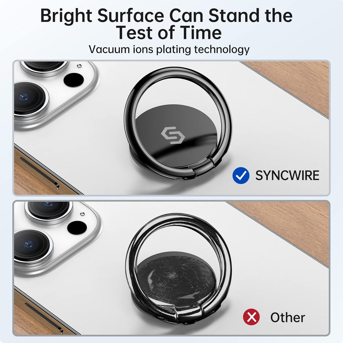 Syncwire Cell Phone Ring Holder Stand, 360 Degree Rotation Finger Ring Kickstand Polished Metal Phone Grip for Magnetic Car Mount