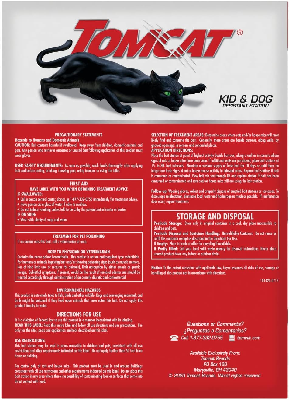 Tomcat Rat and Mouse Killer Disposable Stations for Indoor/Outdoor Use: Child and Dog Resistant, Pre-Filled, Easy Monitoring, 2-Pack