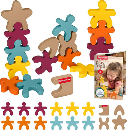 Fisher-Price Wood Montessori Toy Stacking Shapes, American Montessori Society Seal of Excellence, 16-Piece Wooden Learning Activity & Expert Play Tips for Kids Ages 2+ Years