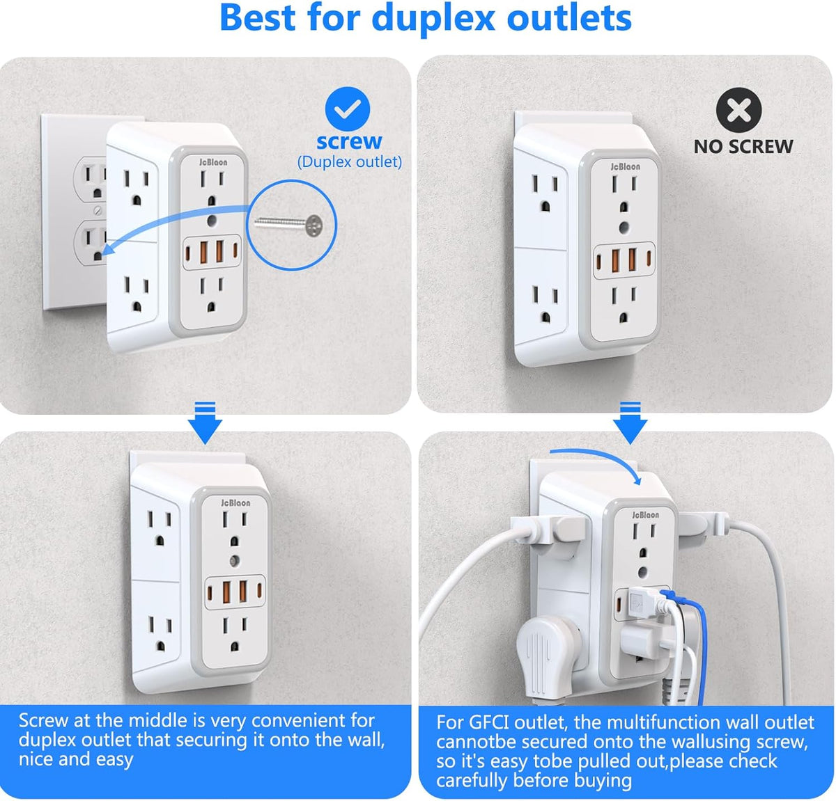 Outlet Extender Surge Protector - 6 Outlet Splitter with 4 USB Ports (2 USB C), Multiple Plug Expander Wall Charger, 3 Sided Multi Plug Wall Adapter Power Strip for Home Office Kitchen Travel