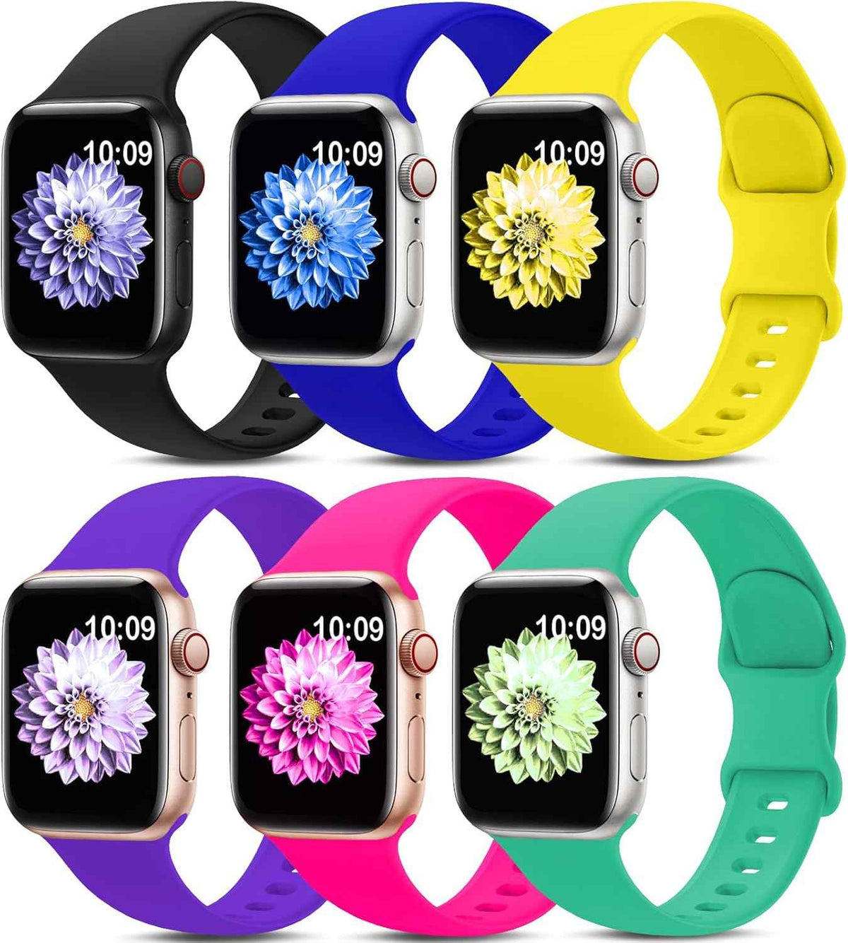 6 Pack Sport Bands Compatible with Apple Watch Band 38mm 40mm 41mm 42mm 44mm 45mm 49mm 46mm,Silicone Waterproof Strap for iWatch Apple Watch Series 11 10 9 Ultra 8 7 6 5 4 3 2 1 SE Women Men