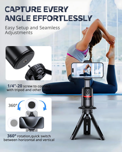 UBeesize Auto Face Tracking Tripod with Adjustable Desk Tripod, 360° Rotating vlogging kit for iPhone with Remote & Gesture Control, Rechargeable Selfie Fill Light, No App Required