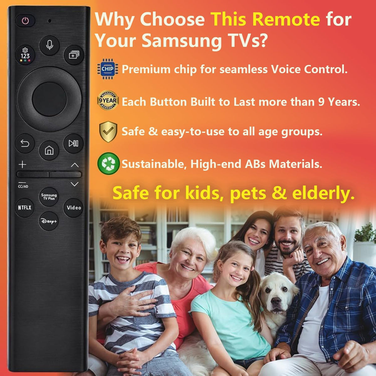 Replacement for Samsung TV Remote, for All 2019-2025 Samsung Remote Control for Smart TV with Voice Control. No Solarcell. 2-Year Warranty.