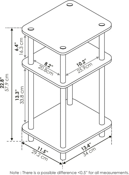 Furinno JUST Side Table, 3-Tier End Table, Open Shelves Night Stand, Bedside Table, Toolless Assembly, for Living Room, Bedroom, Bathroom, Columbia Walnut