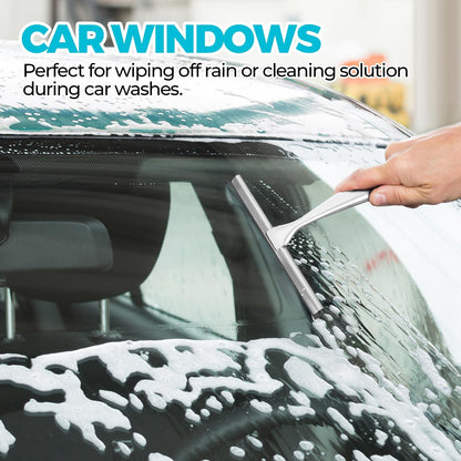 2PACK Shower Squeegee for Glass Doors, Squeegee for Shower Glass，All-Purpose Tile Walls, Bathroom, Window, Glass and Car Windshield, Mirrors and Kitchen-Stainless Steel, 10 Inches, Silver