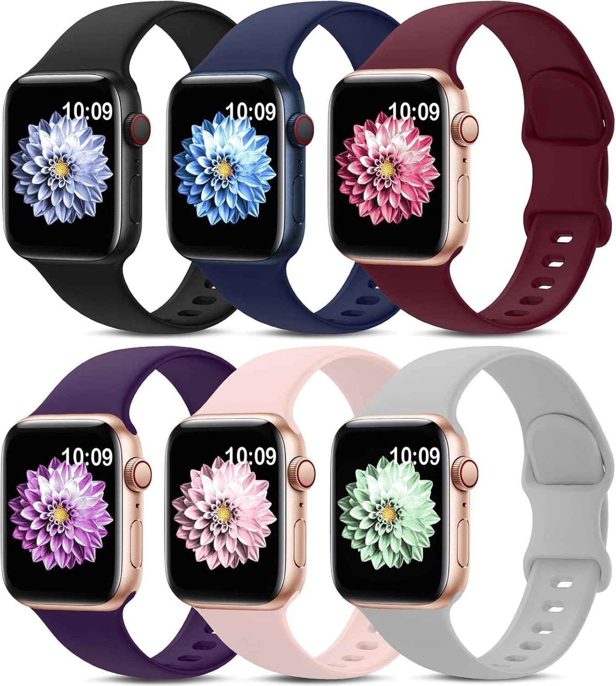 6 Pack Sport Bands Compatible with Apple Watch Band 38mm 40mm 41mm 42mm 44mm 45mm 49mm 46mm,Silicone Waterproof Strap for iWatch Apple Watch Series 11 10 9 Ultra 8 7 6 5 4 3 2 1 SE Women Men