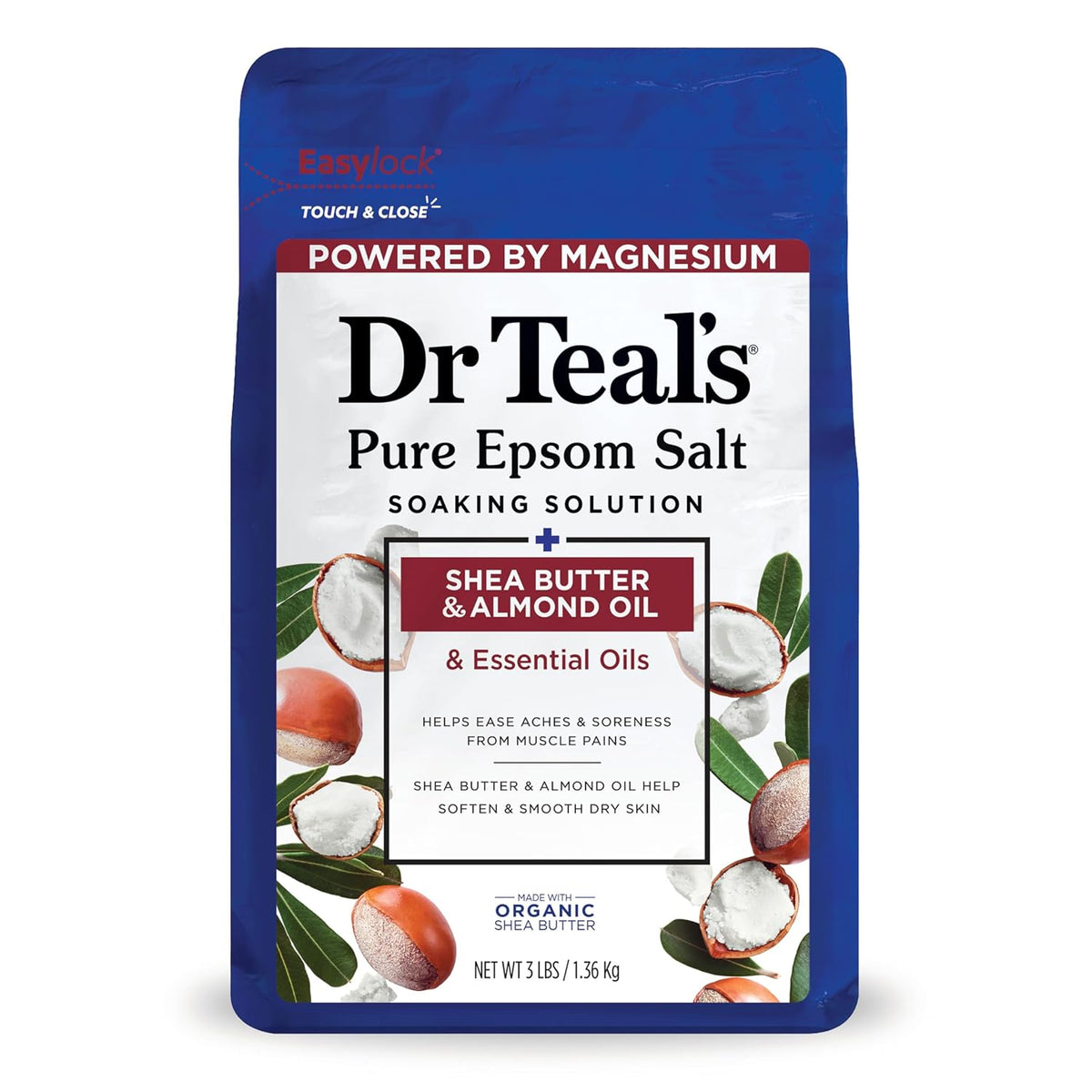 Dr Teal's Epsom Salt Magnesium Soak, Soften & Moisturize with Shea Butter & Almond Oil, 3 lbs