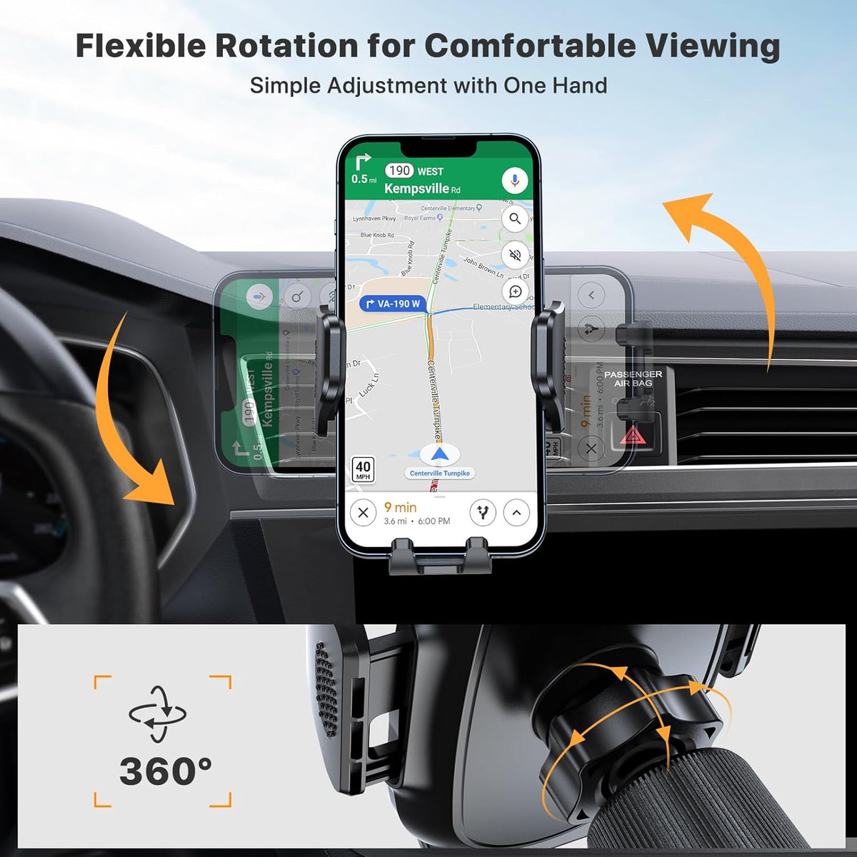 Miracase Phone Holders for Your Car with Metal Hook Clip, Air Vent Cell Phone Stand Car Mount, Universal Automobile Cradle for Garmin GPS Fit iPhone Android and All Smartphones, Dark Black