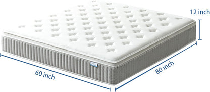Queen Mattress, 12 Inch Memory Foam Hybrid Mattress in a Box with Pocket Springs for Motion Isolation, Pressure Relief, Medium Firm, CertiPUR-US