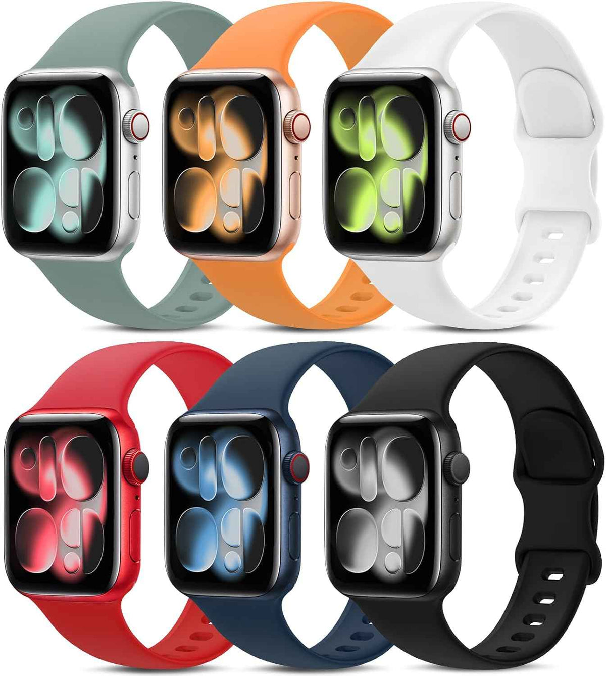 6 Pack Sport Bands Compatible with Apple Watch Band 38mm 40mm 41mm 42mm 44mm 45mm 49mm 46mm,Silicone Waterproof Strap for iWatch Apple Watch Series 11 10 9 Ultra 8 7 6 5 4 3 2 1 SE Women Men