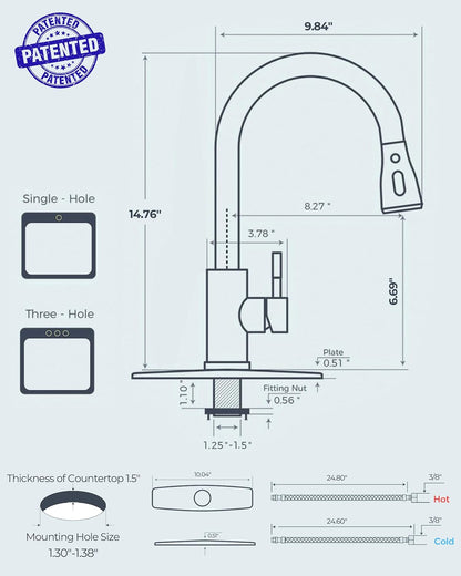 FORIOUS Kitchen Faucets with Pull Down Sprayer, Brushed Nickel, High Arc Single Handle Classic Stainless Steel Sink Faucet 1 or 3 Hole, Suitable for Farmhouse Camper Laundry Rv Bar