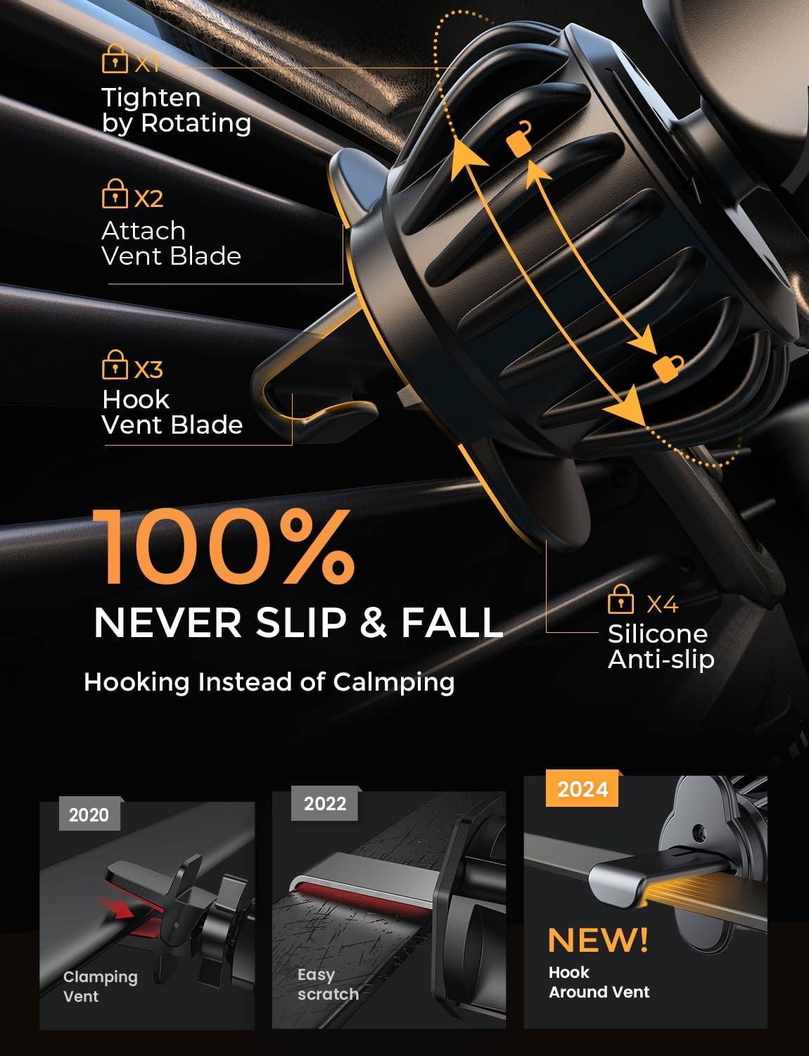 AINOPE for iPhone 17 Pro Max Car Mount Phone Holders for Your Car Slide Design Air Vent Phone Mount [Top Clamp] Cell Phone Holder Car Interior Accessories for iPhone Air 17 Pro Max 16 Samsung S25