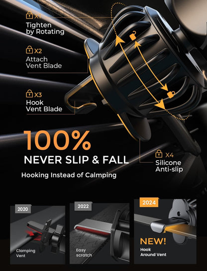 AINOPE for iPhone 17 Pro Max Car Mount Phone Holders for Your Car Slide Design Air Vent Phone Mount [Top Clamp] Cell Phone Holder Car Interior Accessories for iPhone Air 17 Pro Max 16 Samsung S25