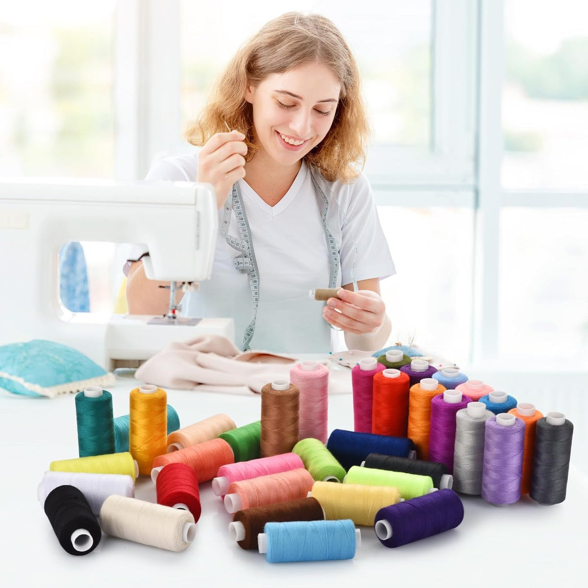Eoehro 72pcs Sewing Thread Kit, 36 Colors, 400 Yards per Spool Polyester Thread, Prewound Bobbins, Sewing Machine Threads