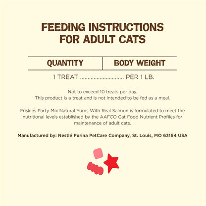 Purina Friskies Natural Cat Treats Party Mix Natural Yums With Real Salmon and Added Vitamins, Minerals and Nutrients - 20 Oz. Canister