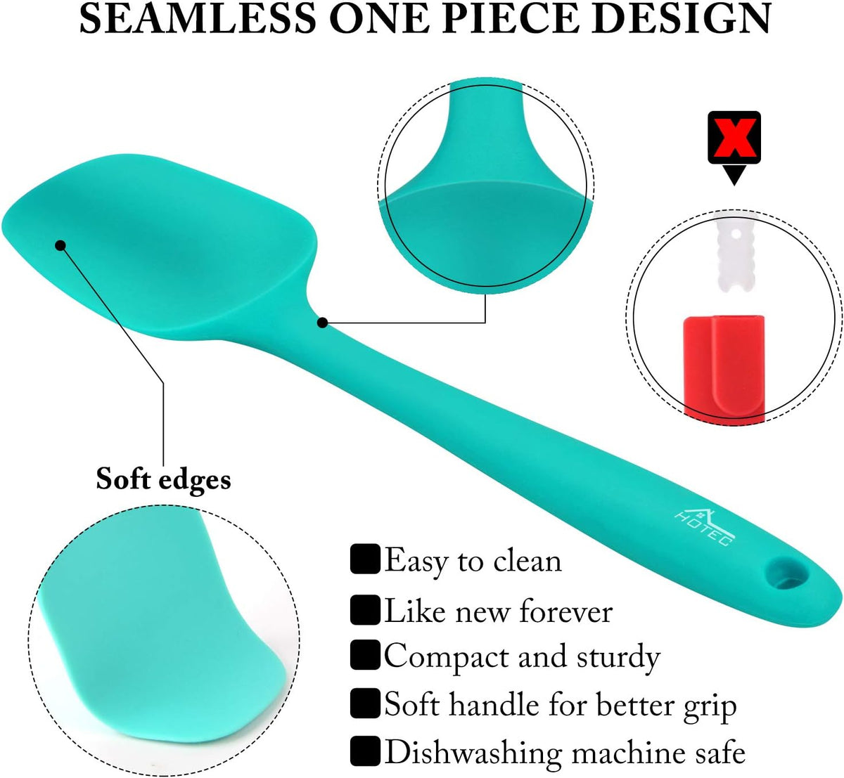 HOTEC Heat Resistant 600℉ Food Grade Silicone Rubber Spatula Set for Baking, Cooking, and Mixing Non Stick Dishwasher Safe BPA-Free Multicolor Set of 5