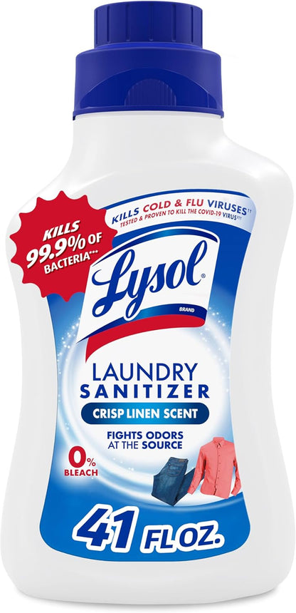Lysol Disinfectant Laundry Sanitizer & Scent Booster, Laundry Detergent Additive, Color Safe Bleach Alternative, Laundry Odor Eliminator, Kills Bacteria & Viruses, Crisp Linen Scent, 41 Fl Oz Liquid