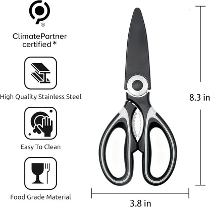 Food Grade Kitchen Scissors All Purpose 3 Pack - Heavy Duty Stainless Steel Cooking Shears for Cutting Meat, Food, Fish, Poultry Sharp Sissors for Dishwasher Safe - with Protective Sheath