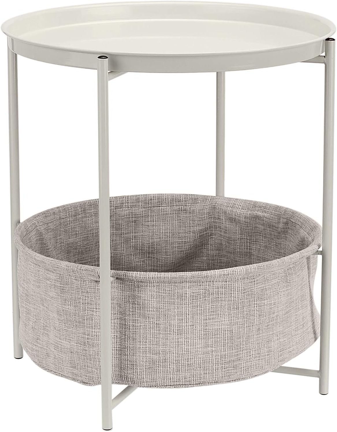Storage End Table, Side Table with Cloth Basket, White/Heather Gray, 17.7"L x 17.7"W x 18.9"H