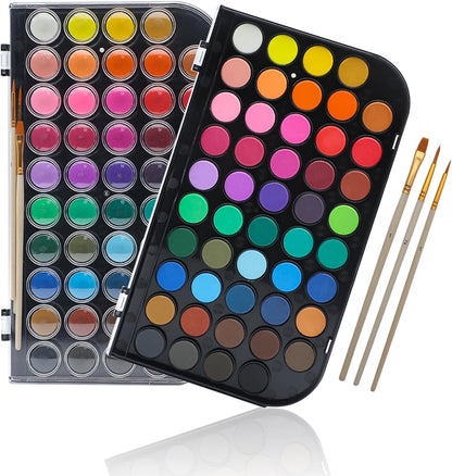 Artecho 48 Colors Watercolor Cake Set with 3 Brushes, Washable, Travel Design, Perfect for Card Making, Illustrations, Painting, Calligraphy