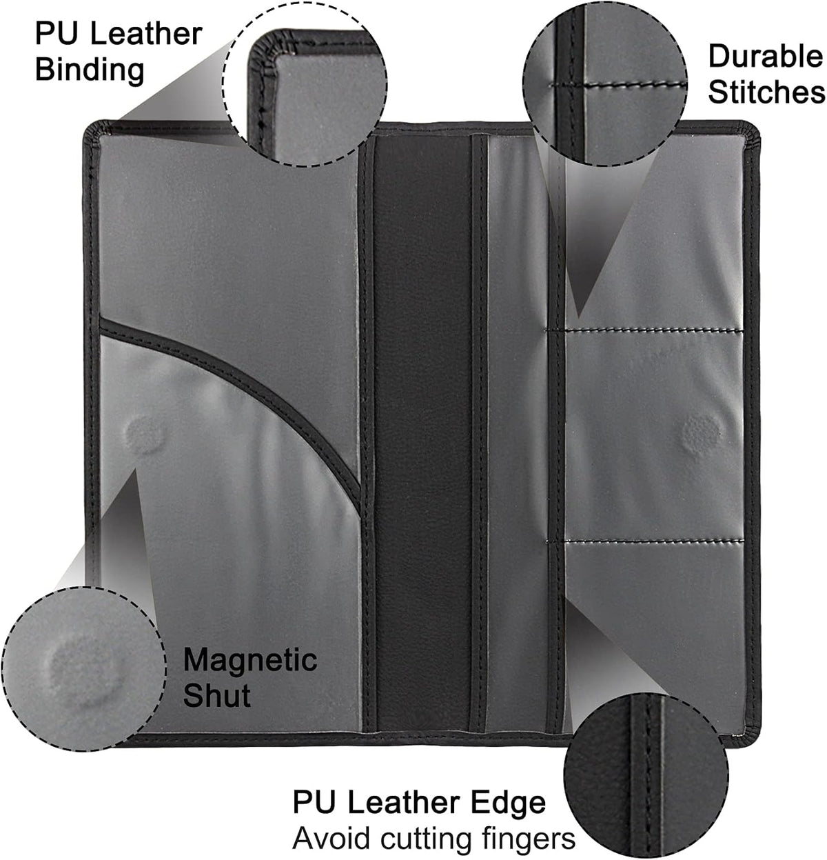 Premium Car Registration & Insurance Card Holder with Magnetic Shut, Vehicle Glove Box Car Organizer - For Documents, Cards, License (Black)