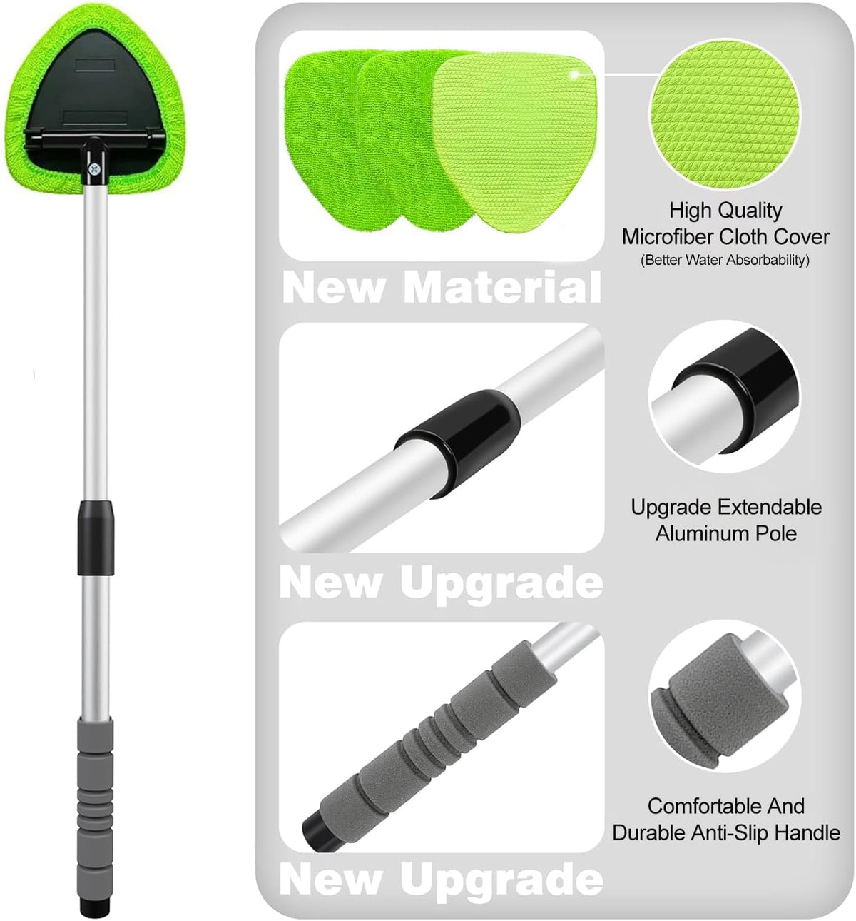 XINDELL 29-inch Windshield Cleaner Tool – Car Interior Window Cleaning Kit with Extended Long Handle & 4 Microfiber Pads, Auto Wiper Windshield Brush for Car, Trucks, SUVs, RVs & Home
