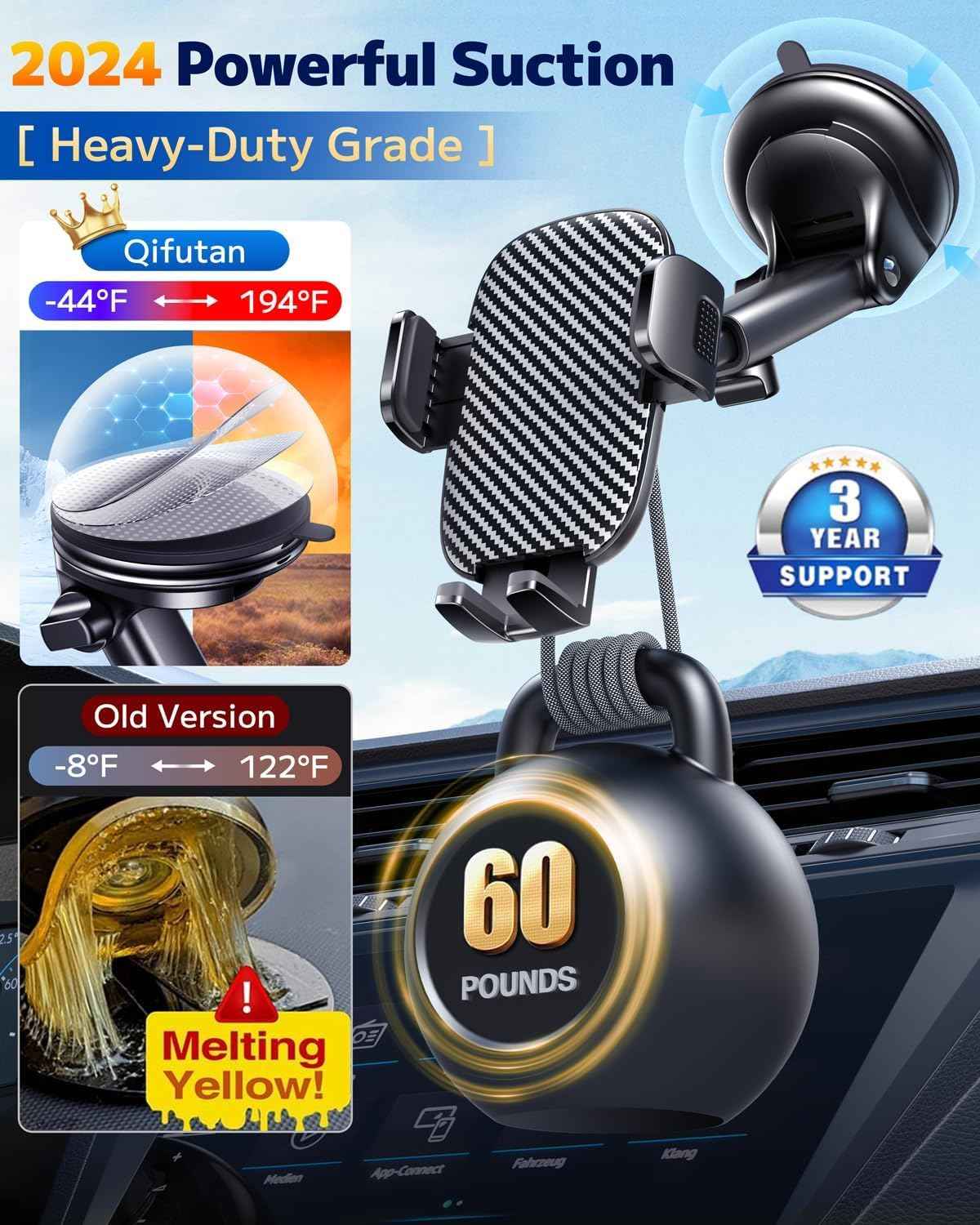Qifutan Car Phone Holder Mount Phone Mount for Car Windshield Dashboard Air Vent Universal Hands Free Automobile Cell Phone Holder Fit for iPhone Smartphone Camera Mounts